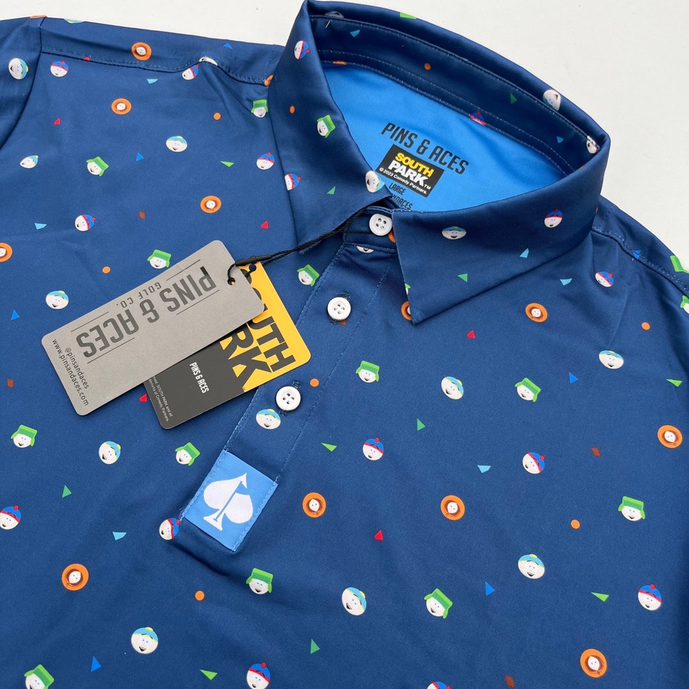 Pins & Aces South Park Characters Golf Polo Shirt Mens Large Blue New NWT